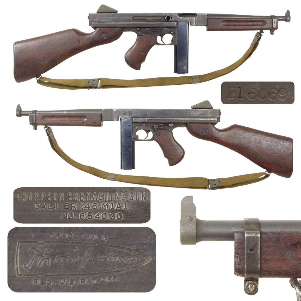 Original U.S. WWII Thompson M1A1 Display Submachine Gun Serial NO. 854030 with Original Kerr Sling and Magazine - Original WWII Parts Original Items