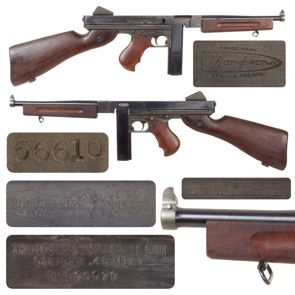 Original U.S. WWII Thompson M1A1 Display Submachine Gun Serial NO. 605879 with Magazine - Original WWII Parts Original Items