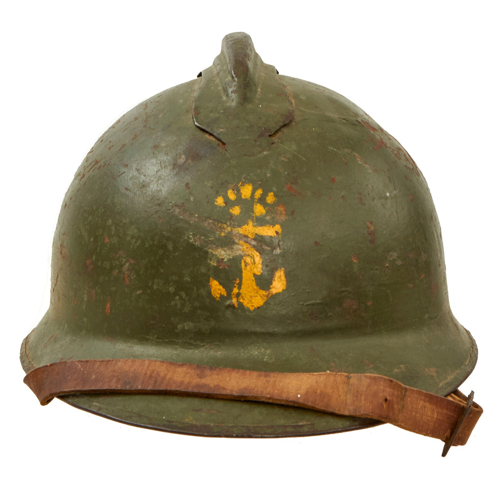 Original Italian WWI Era Regia Marina Italian Navy “Lippmann Model” Adrian Helmet with Stenciled Insignia - Liner & Chinstrap Original Items