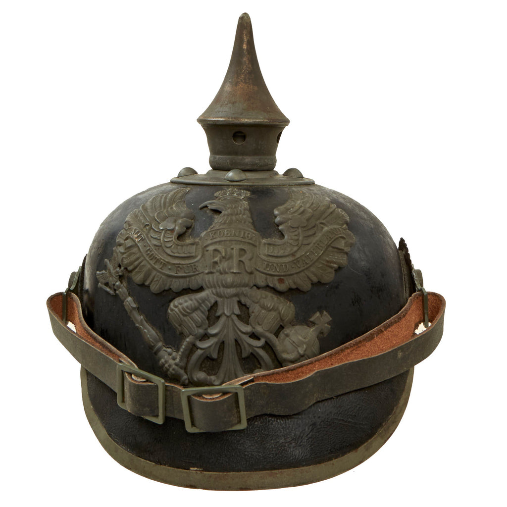 Original Imperial German WWI Prussian EM/NCO Infantry M1915 Pickelhaube Spiked Helmet Dated 1915 - Size 56 Original Items
