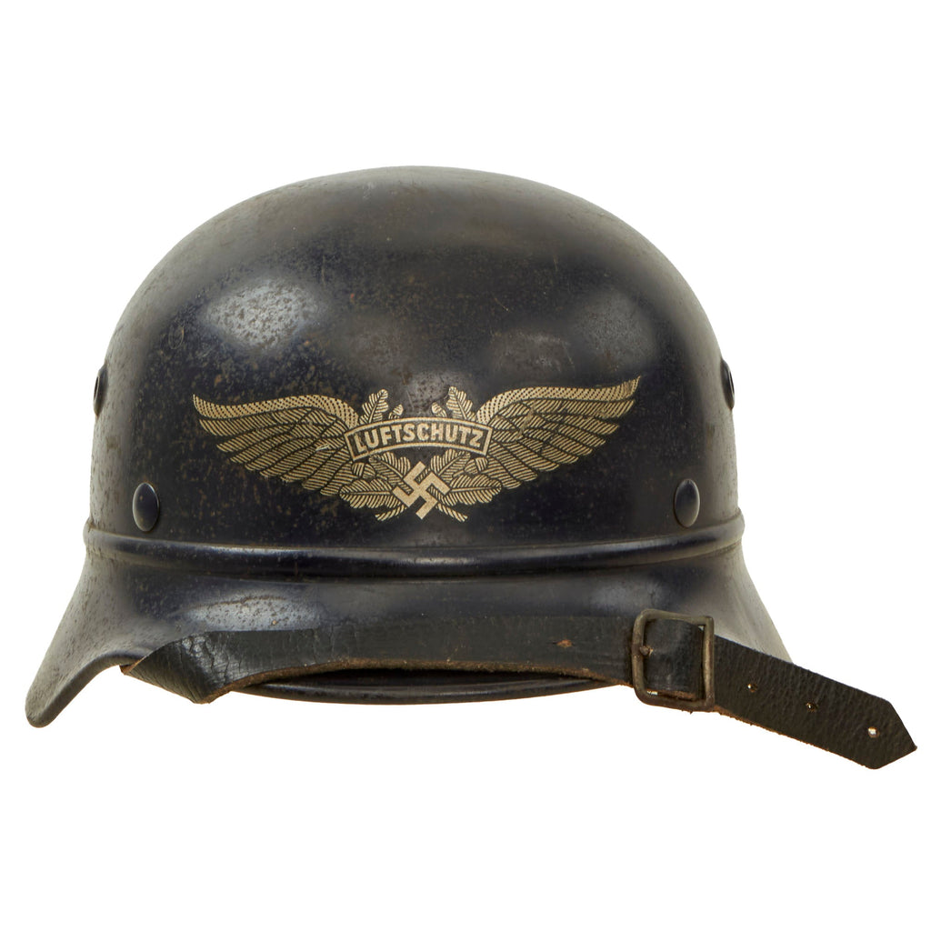 Original German WWII Luftschutz Civil Air Defense Beaded M40 Helmet with 56cm Liner & Chinstrap - marked Q64 Original Items