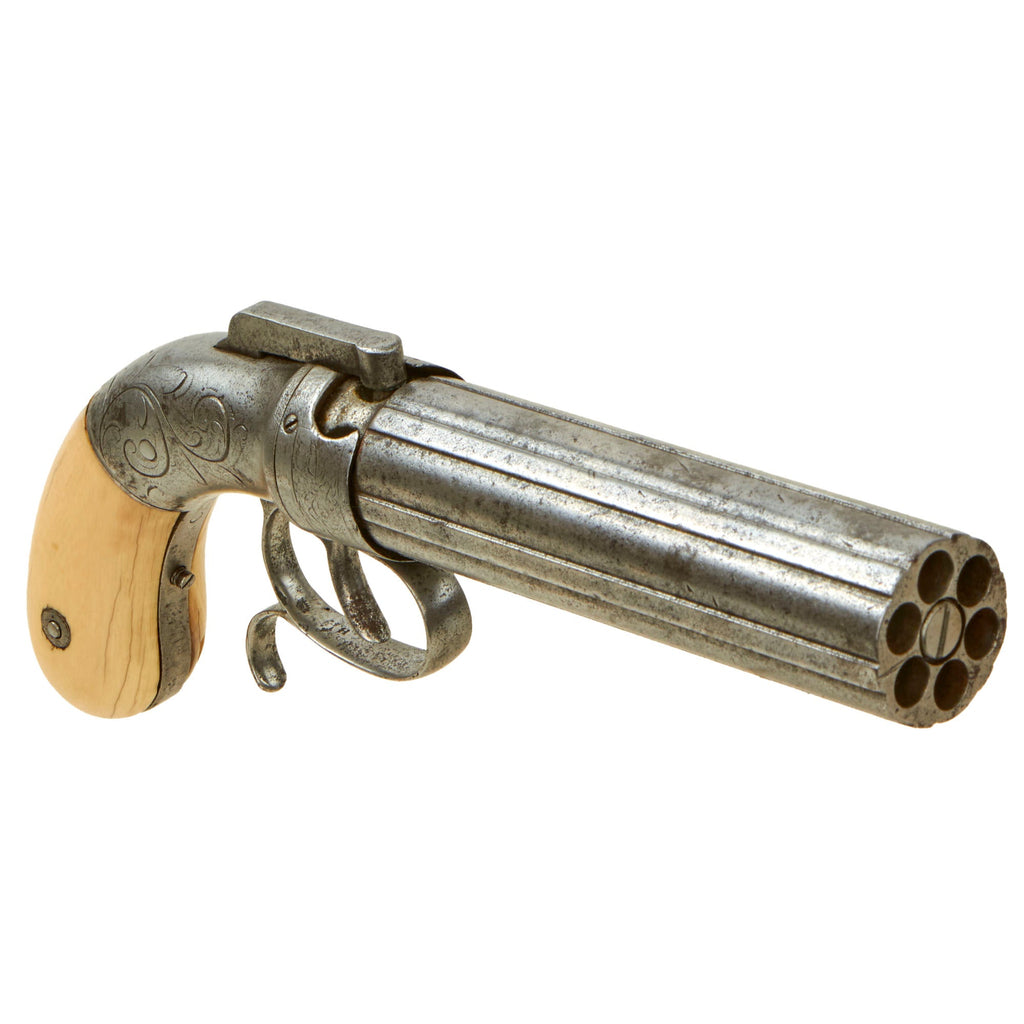 Original U.S. Ethan Allen of Worcester Large .36cal Percussion Pepperbox Revolver with Ivory Grips - Serial 8 Original Items