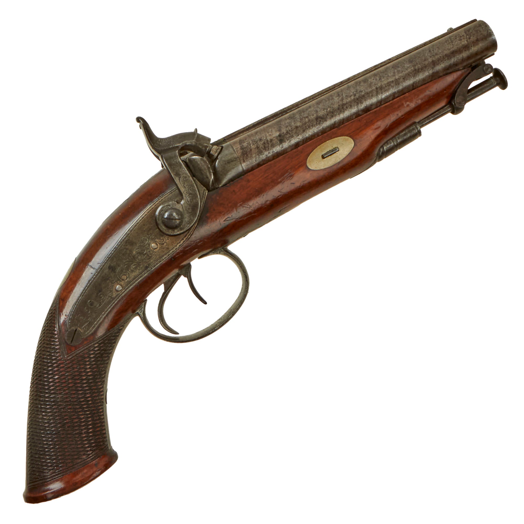 Original British Victorian Double Barrel 32 Bore Percussion Pistol By original-british-victorian-double-barrel-32-bore-percussion-pistol-by