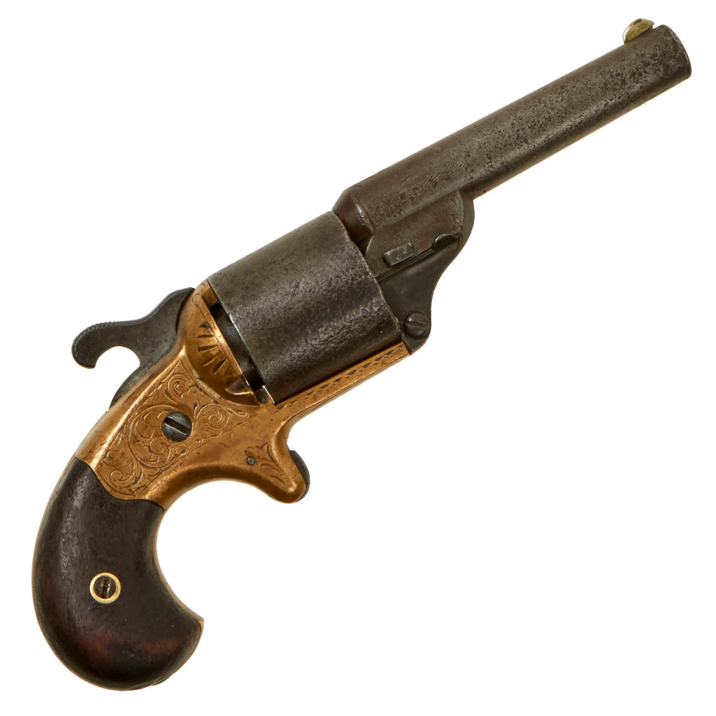 Original U.S. Civil War Era Moore's Patent Firearms Teat Fire .32 Cal Brass Frame Engraved Revolver - Serial 12816 Original Items