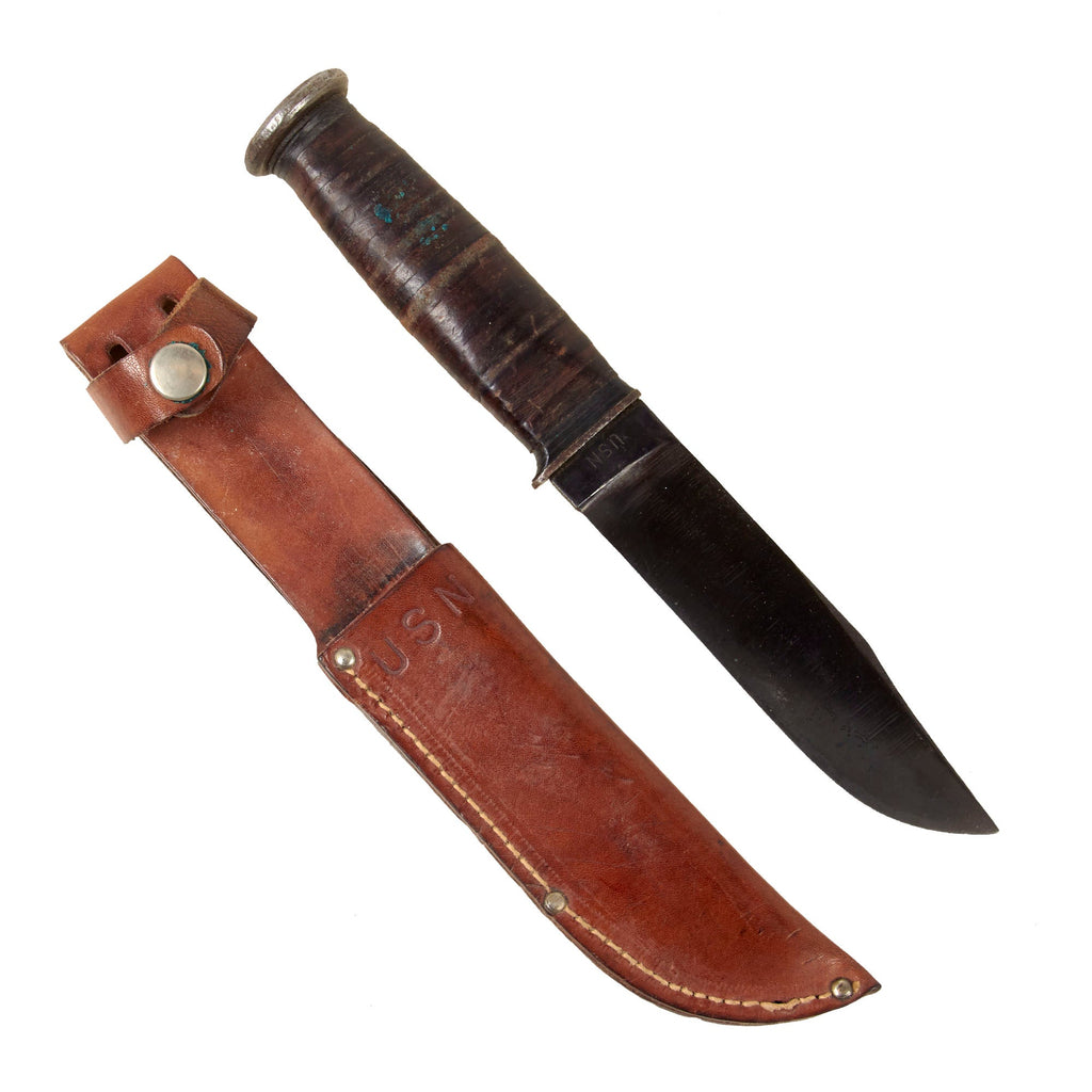 Original WWII U.S. Navy "KA-BAR" Mark 1 Fighting Knife by Union Cutlery with USN Leather Scabbard Original Items