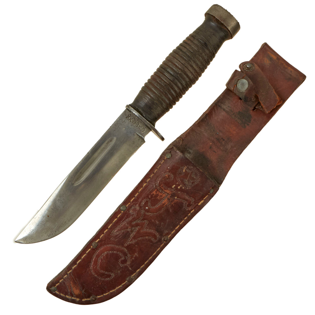 Original U.S. WWII Case 337-6”Q Fighting Knife in Inscribed Leather Sheath - Quartermaster “Q” Knife Original Items