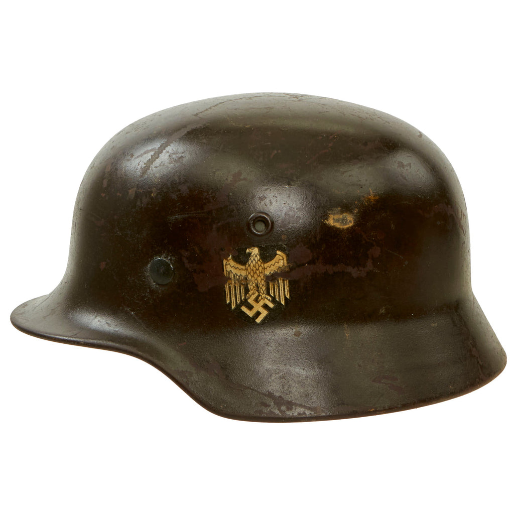Original German WWII Extra Large Army Heer M40 Single Decal Steel Helmet with 1939 Dated 60cm Liner - Stamped Q68 Original Items