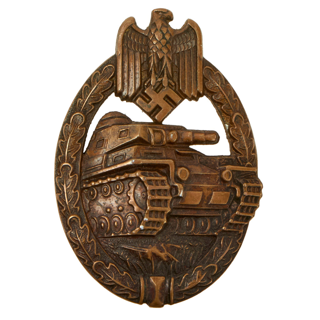 Original German WWII Early Bronze Grade Panzer Assault Tank Badge by F. W. Assmann & Söhne - Hollow Back Original Items