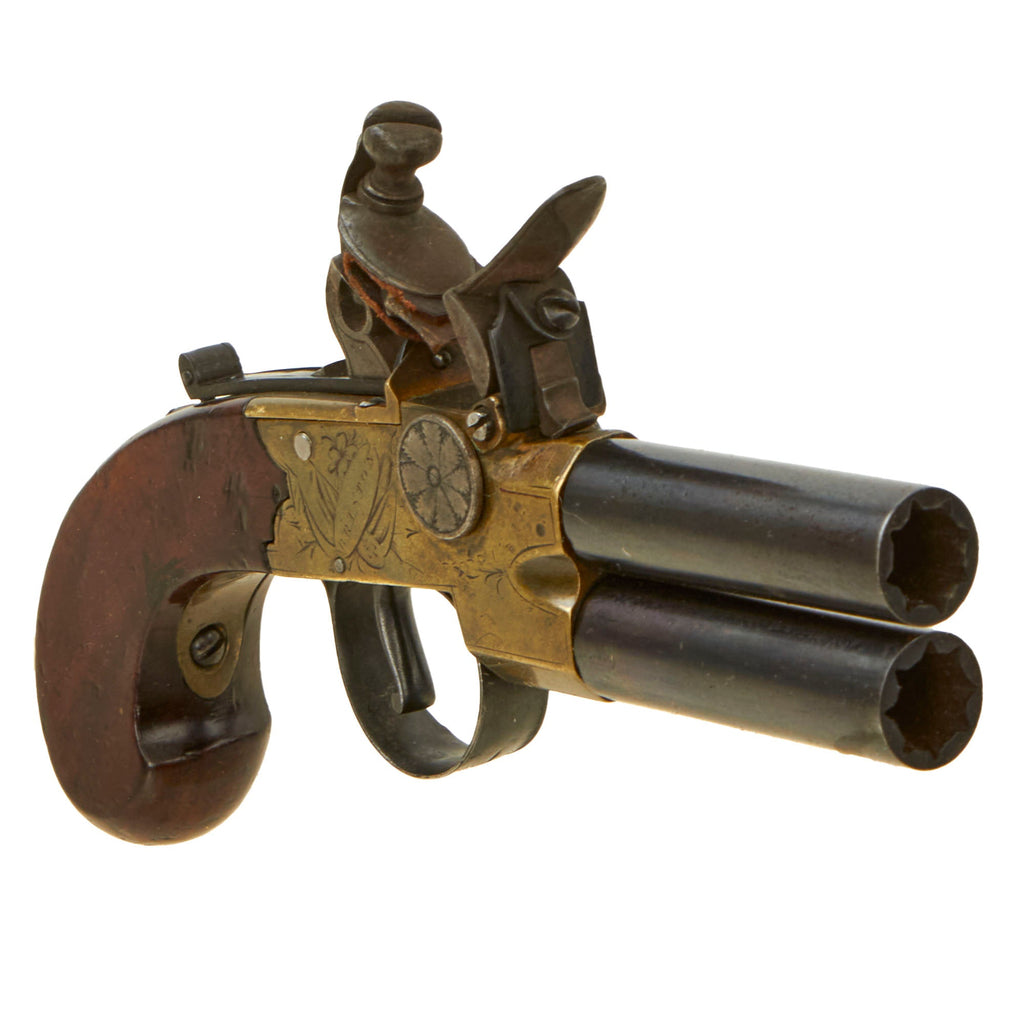 Original British Brass Framed Over and Under Flintlock Double Barrel Tap Action Pistol by Wikinson - circa 1815 Original Items