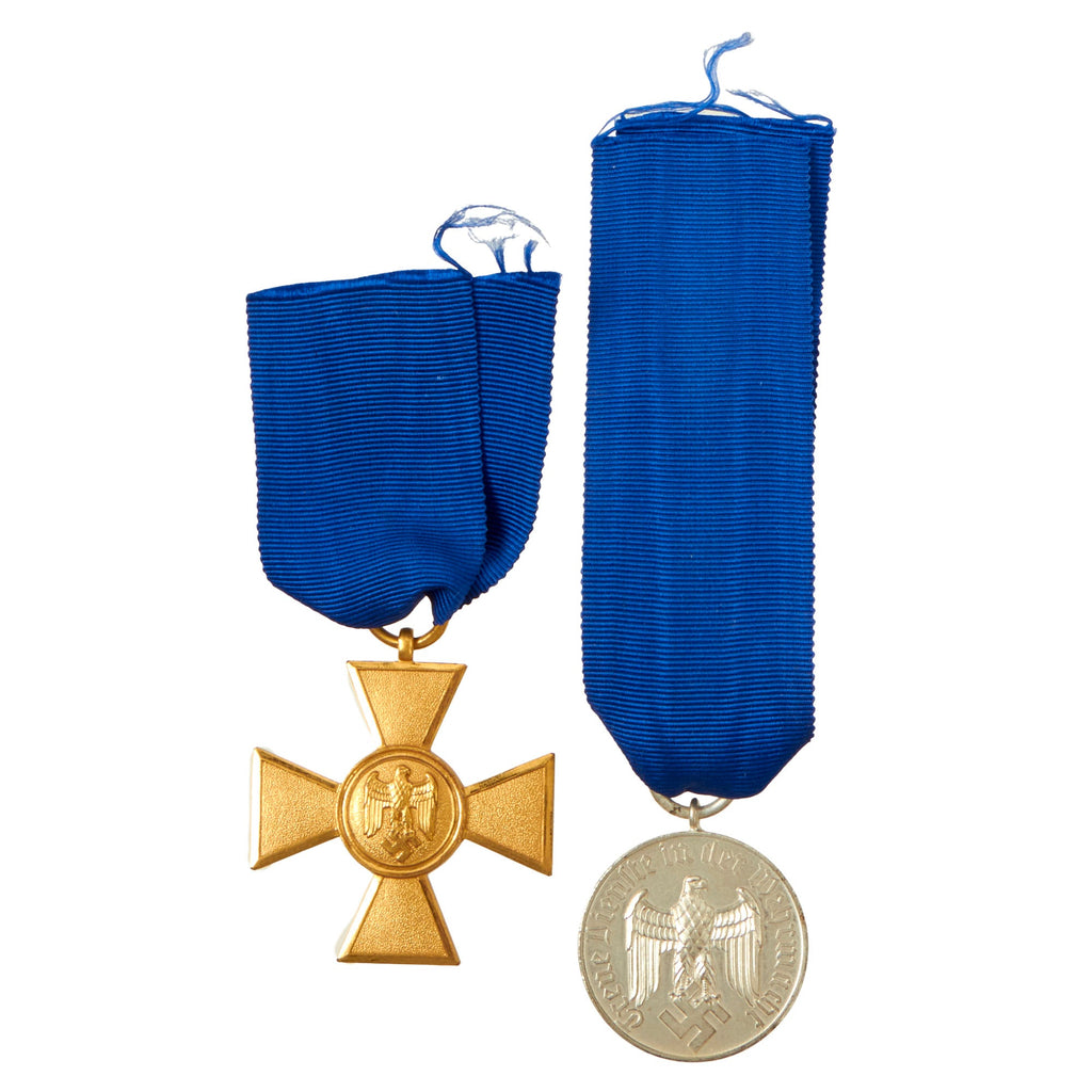 Original German WWII Wehrmacht Year Long Service Award Set with Ribbons - 25 Year 1st Class and 4 Year 4th Class Original Items