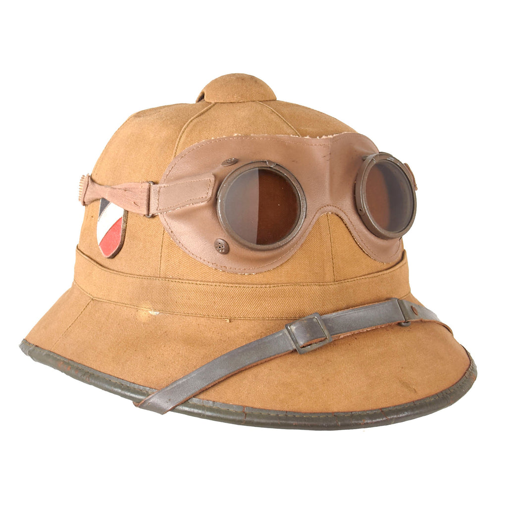 Original German WWII 1941 Dated First Model DAK Afrikakorps Sun Helmet with Ultrasin Goggles - Size 55 Original Items