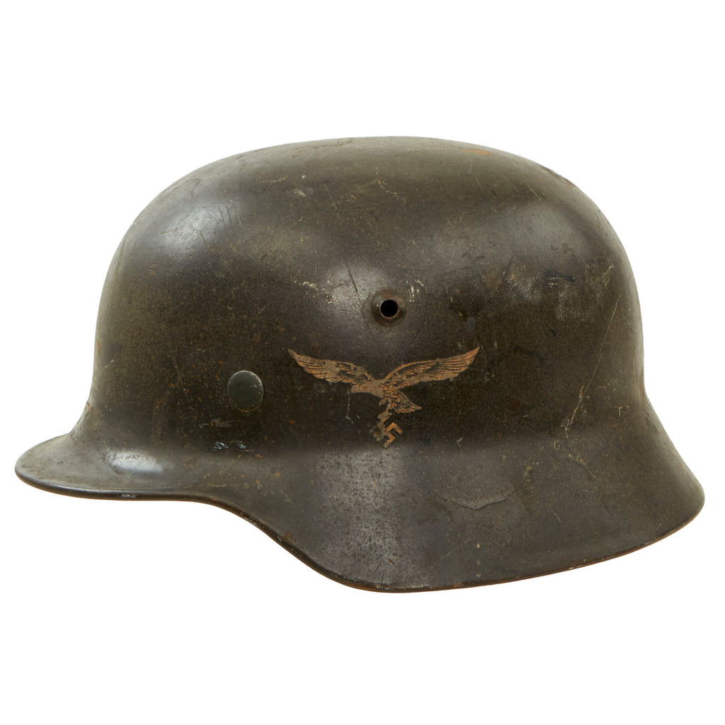 Original German WWII Luftwaffe M35 Double Decal Steel Helmet with 1940 Dated 56cm Liner - stamped EF66 Original Items