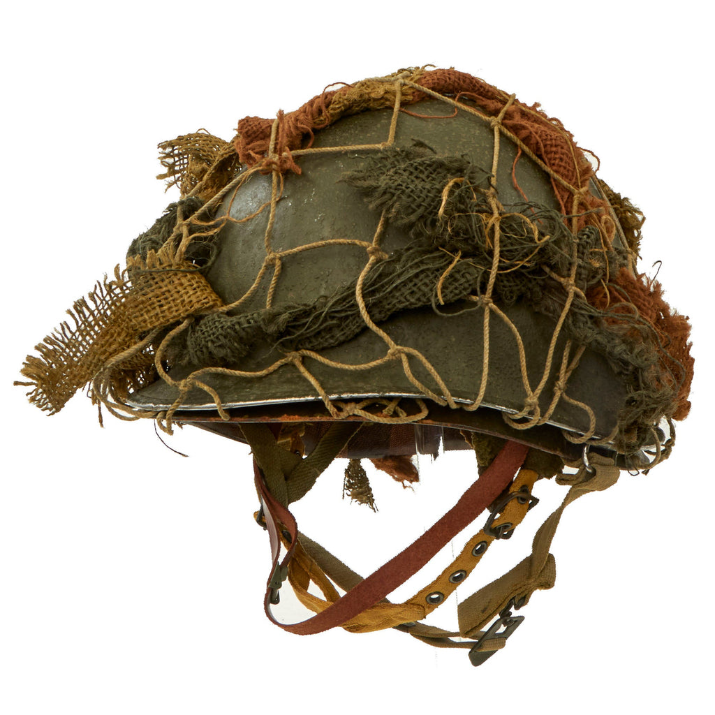 Original U.S. Korean War M1 McCord Front Seam Swivel Bale Paratrooper Helmet with Westinghouse CAPAC Paratrooper Liner & Helmet Net with Scrim Original Items