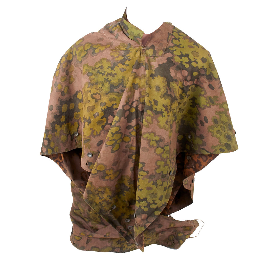 Original Rare German WWII Service-Worn Waffen-SS Zeltbahn Tent Quarter & Poncho in Oak Pattern A Camouflage with Period Repairs Original Items