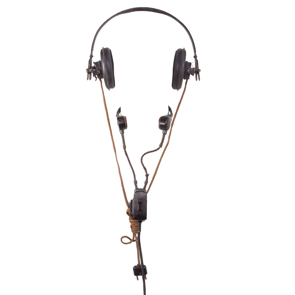 Original German WWII Panzer Armored Vehicle Model B Headset with Throat Mic Original Items