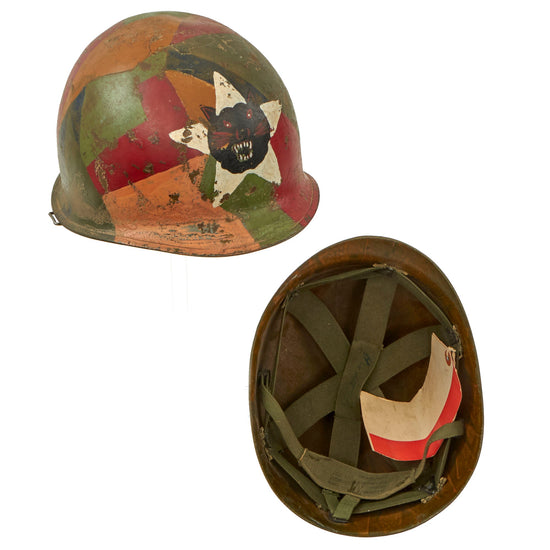 Original U.S. Vietnam War M1 Helmet and Liner With Possibly Replicated ARVN Ranger Markings and Camouflage Original Items