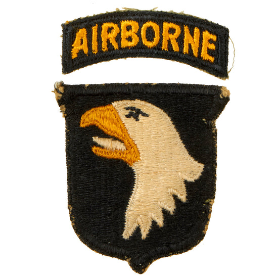 Original U.S. WWII Rare 101st Airborne Division White Tongue Patch with Green Back & Detached Rocker - Type 6 Original Items