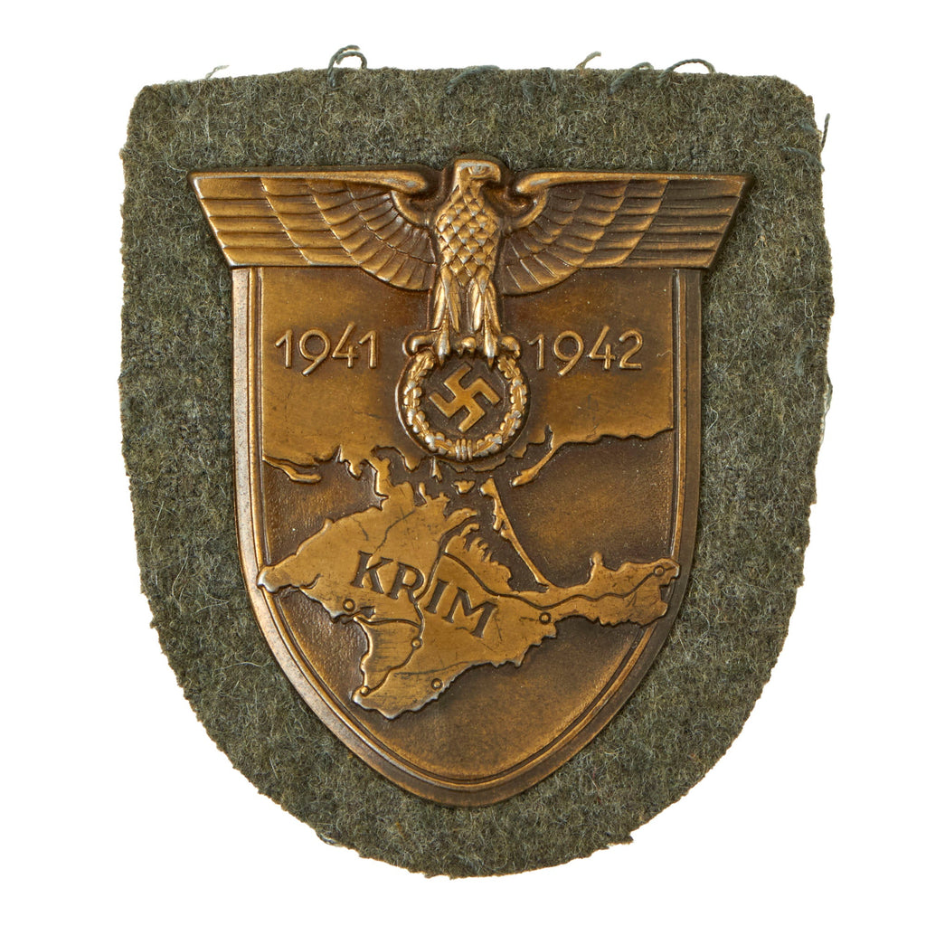 Original German WWII Heer Army Crimea Krim Shield Decoration with Fabric, Backing Plate, and Paper Backing - Krimschild Original Items