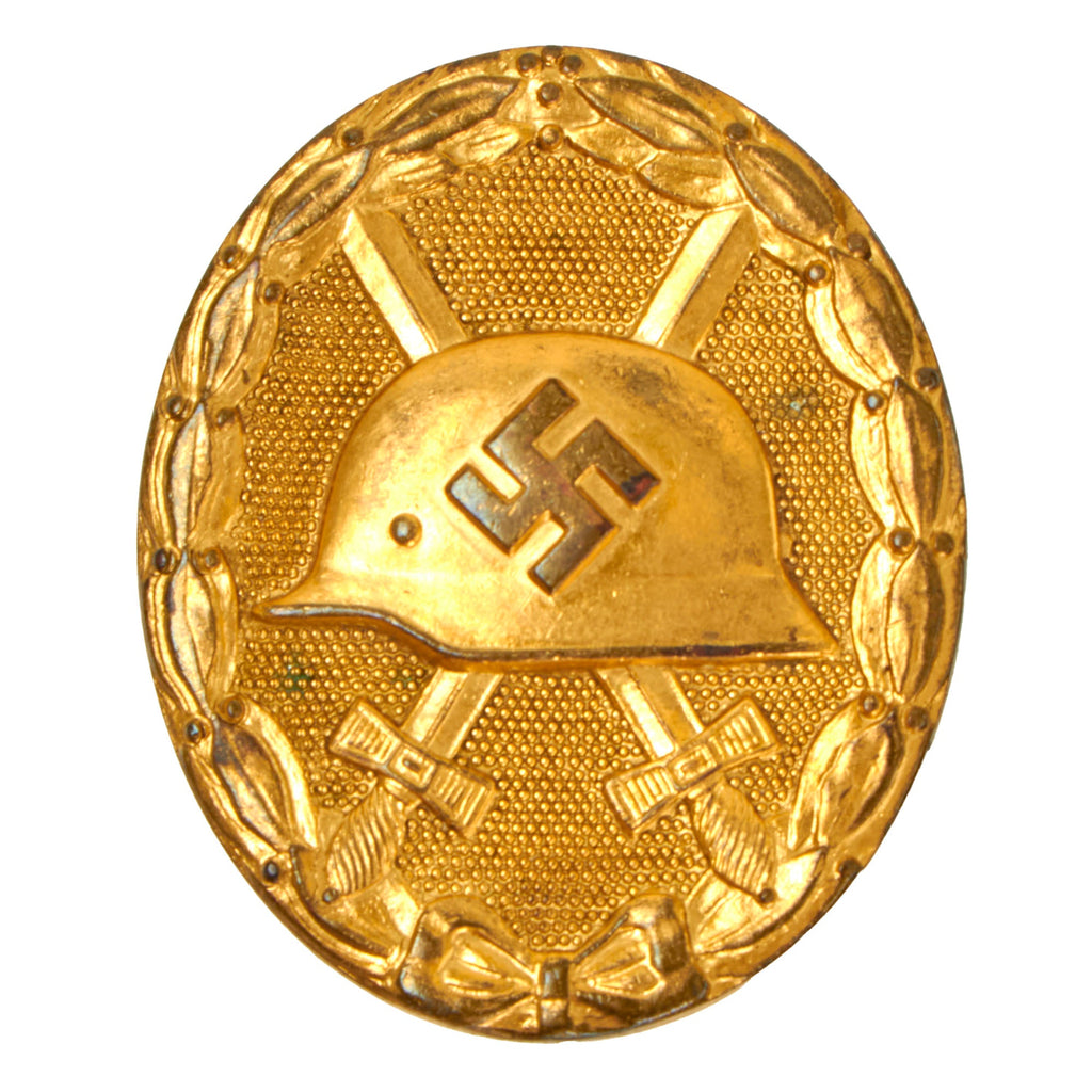 Original German WWII Excellent Early Brass Construction First Class Gold Wound Badge by Main Mint of Vienna Original Items