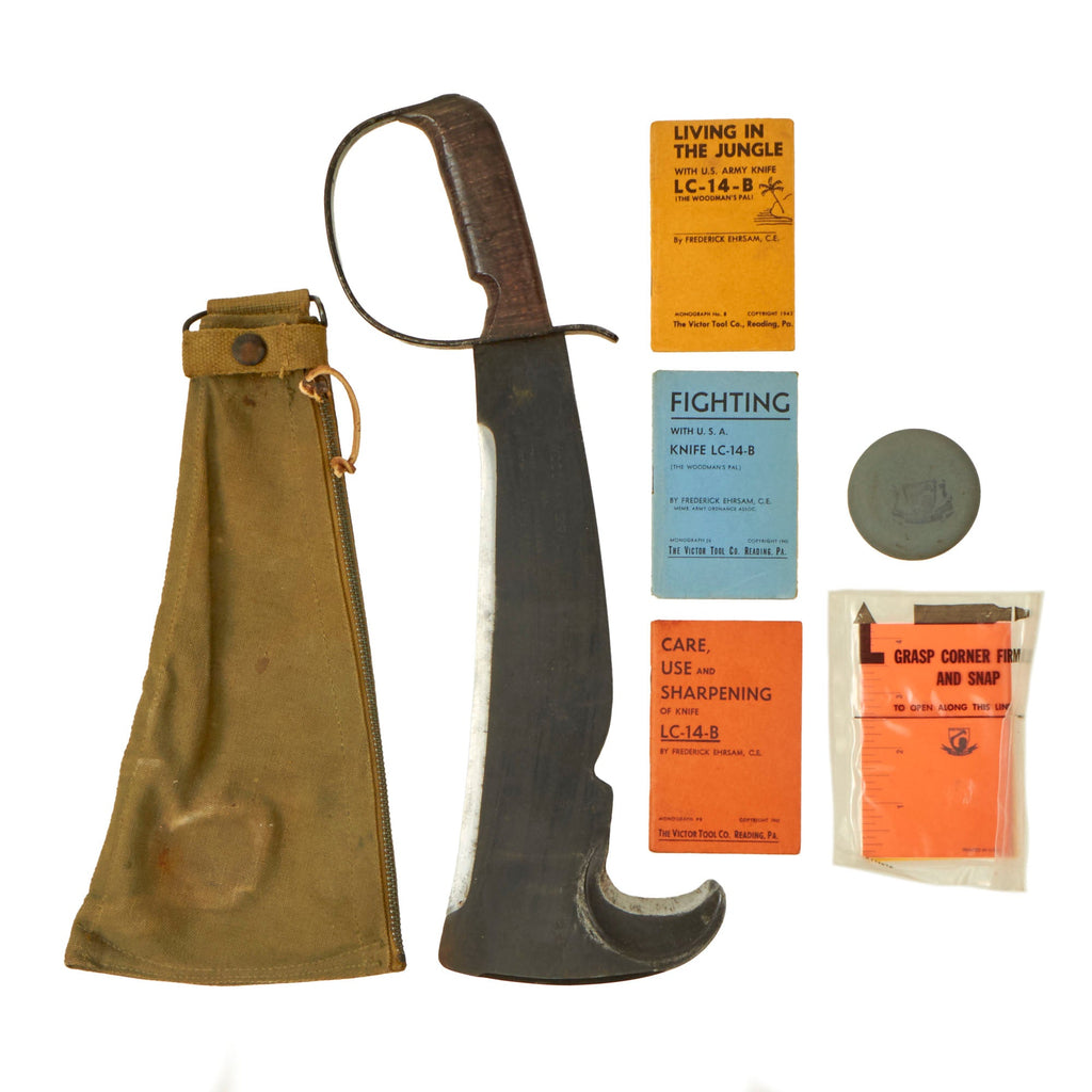 Original U.S. WWII LC-14-B Woodman Pal Survival Axe by Victor Tool Company with Belt Scabbard, Manuals and Whetstone Original Items