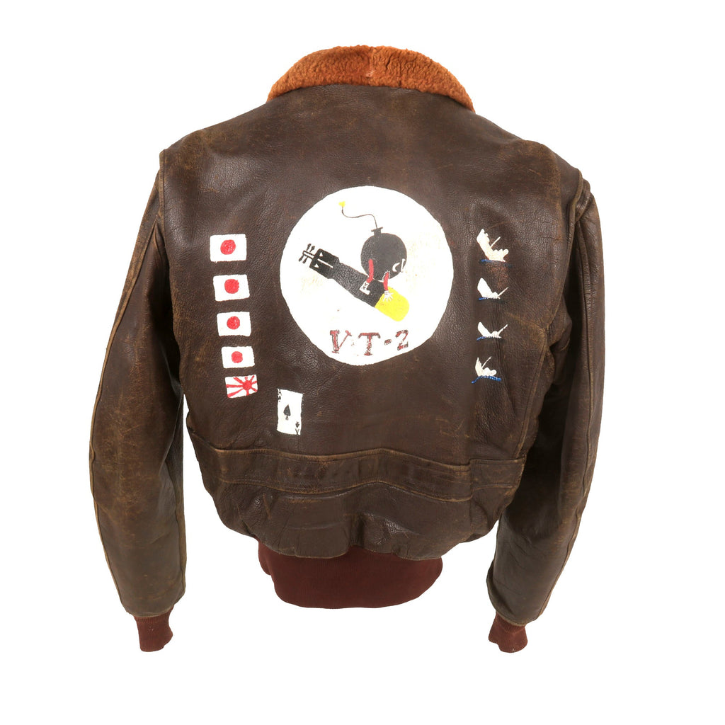 Original U.S. WWII G-1 Jacket Painted for VT-2 Torpedo Squadron Two with Flags & Ships - Paint Retouched Post War Original Items