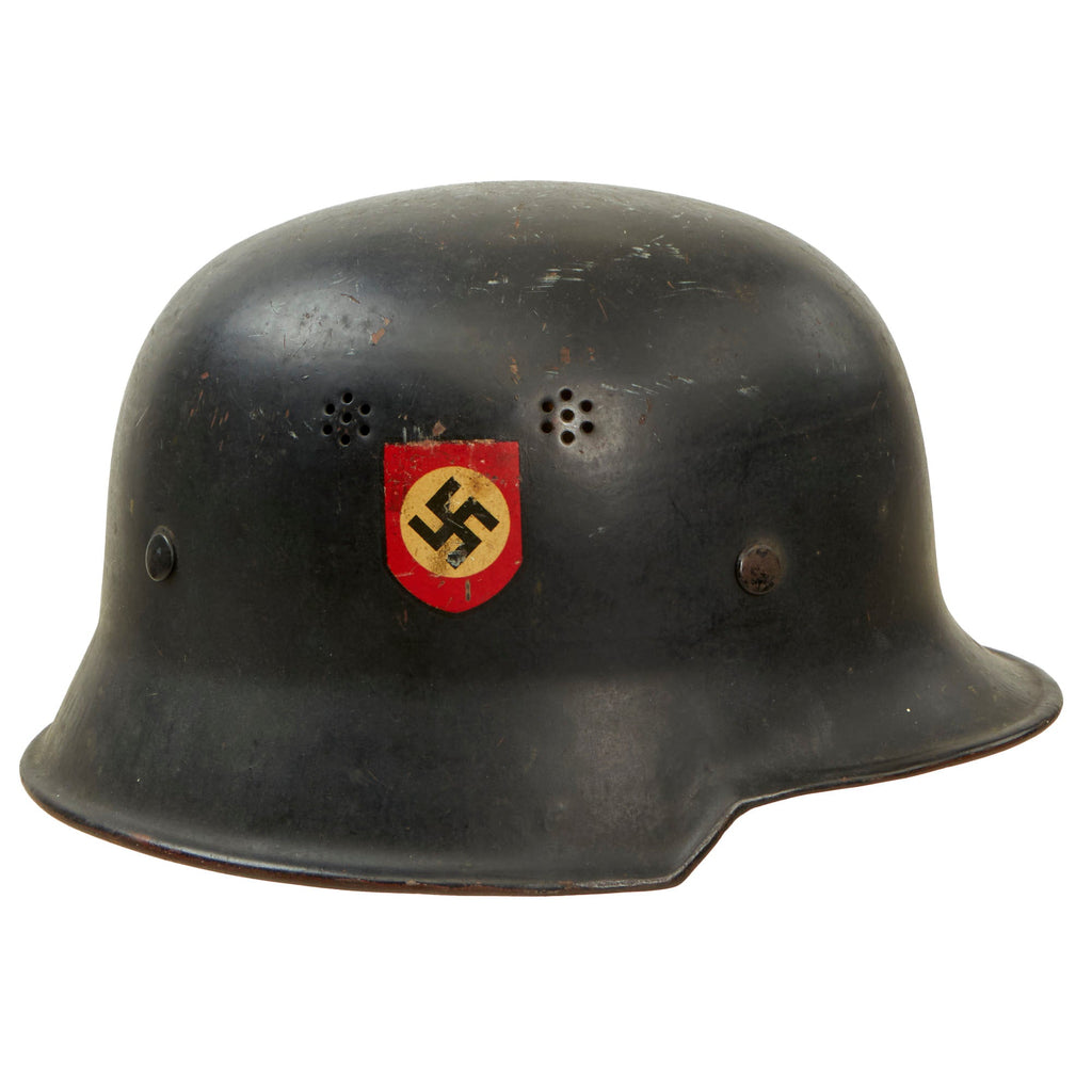 Original German WWII M34 Civic Square Dip NSDAP Double Decal Police Steel Helmet with Liner & 4 Point Chinstrap - Ordnungspolizei Original Items