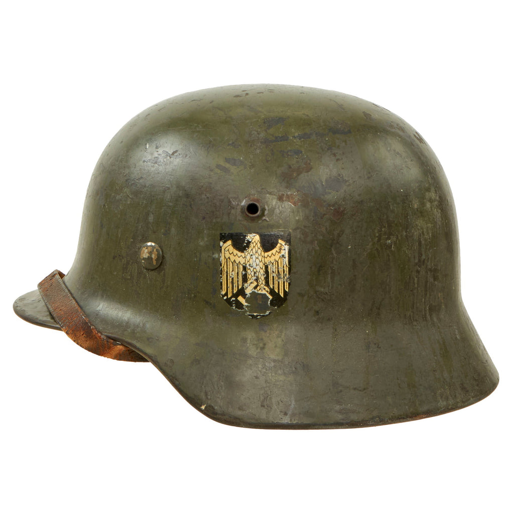 Original German WWII Extra Small Heer Army M35 Double Decal Helmet with 1938 Dated 53cm Liner & Chinstrap - Stamped SE60 Original Items