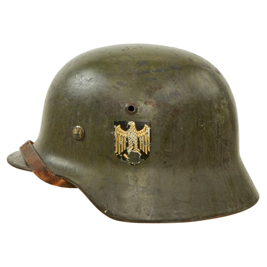 Original German WWII Extra Small Heer Army M35 Double Decal Helmet with 1938 Dated 53cm Liner & Chinstrap - Stamped SE60 Original Items