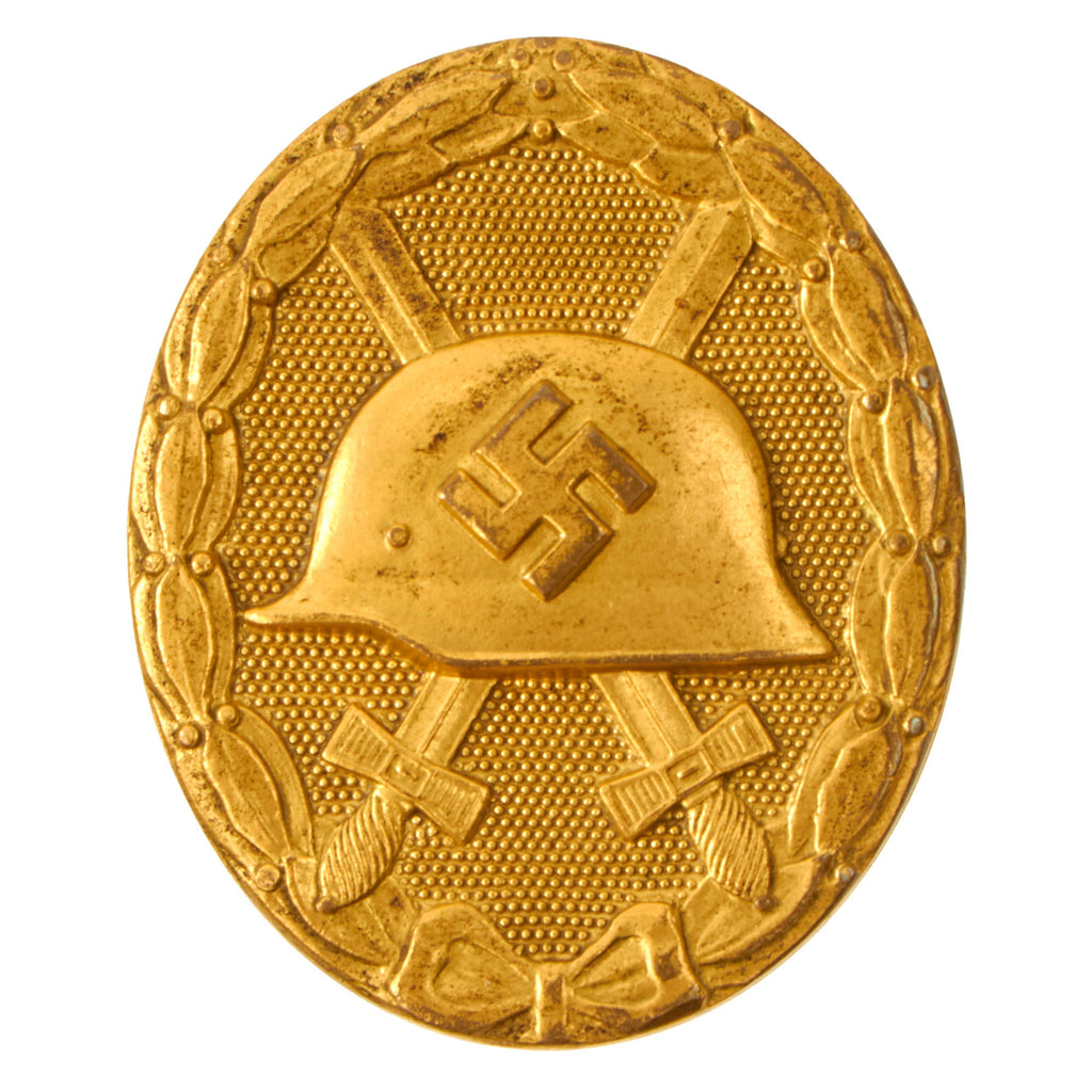 Original German WWII Excellent Early Brass Construction First Class Gold Wound Badge - Unmarked Solid Back Original Items