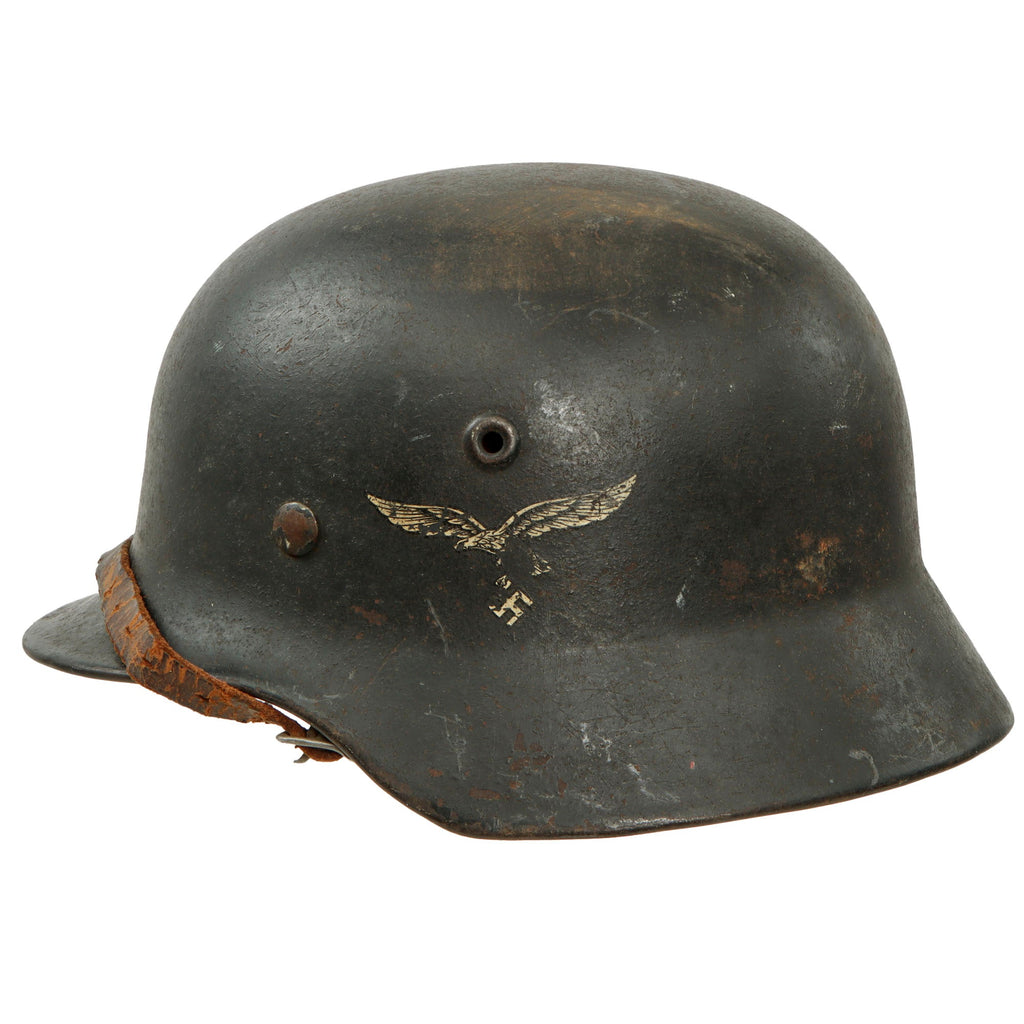 Original German WWII Luftwaffe Single Decal M40 Helmet with 1941 Dated 55cm Liner and Chinstrap - Stamped SE62 Original Items