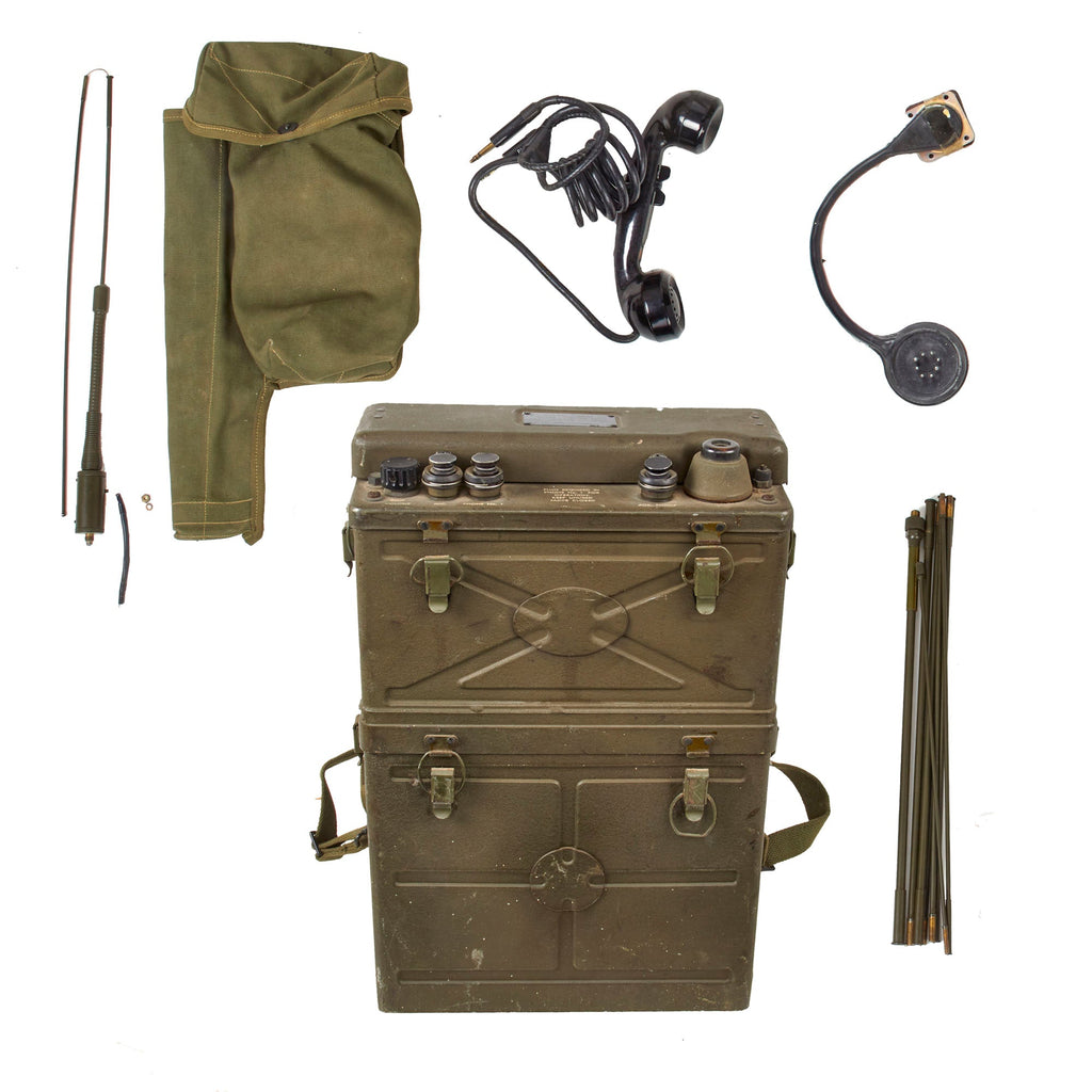 Original WWII U.S. Signal Corps BC-1000-A Backpack Radio Receiver and Transmitter with Handset & Bag of Accessories - Dated 1944 Original Items