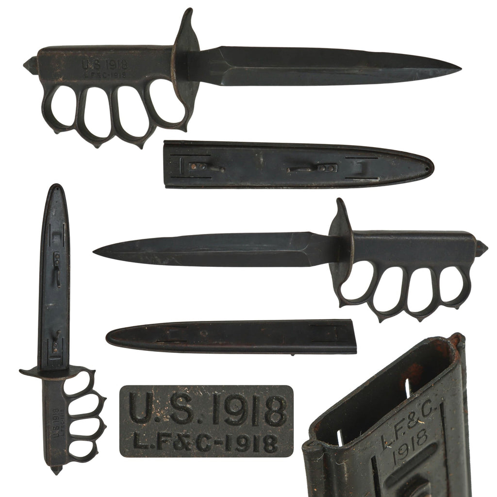 Original U.S. WWI Model 1918 Mark I Trench Knife by L. F. & C. with Matching Steel Scabbard Original Items