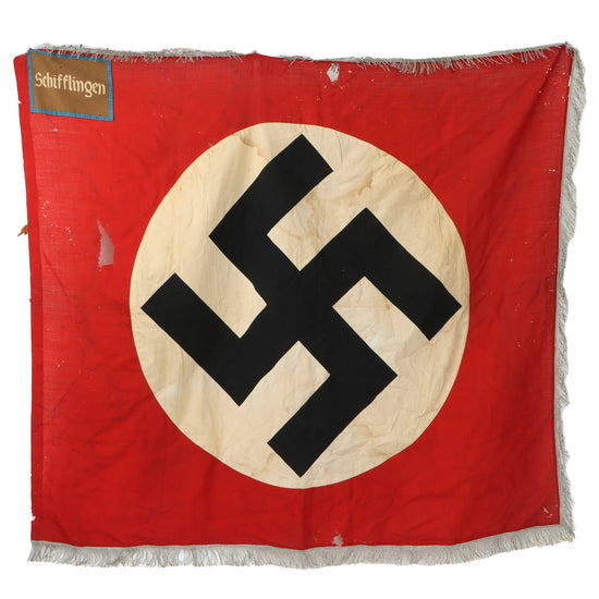 Original German WWII NSDAP Local Group Schifflingen Fringed Political Unit Storm Flag - 47" x 53" Original Items
