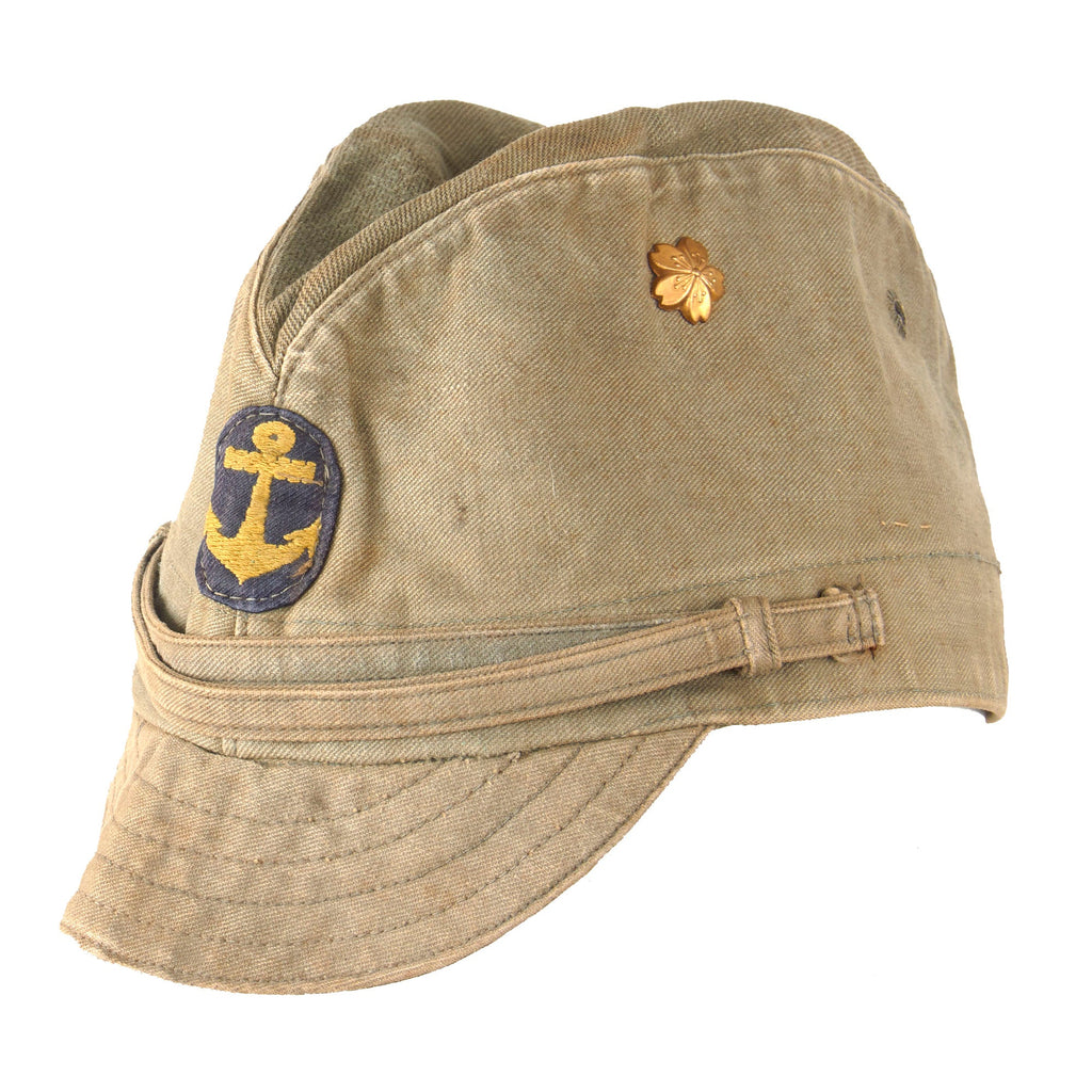 Original WWII Japanese Special Naval Landing Forces Cotton Forage Cap with Attached Cherry Blossom Insignia - SNLF Original Items