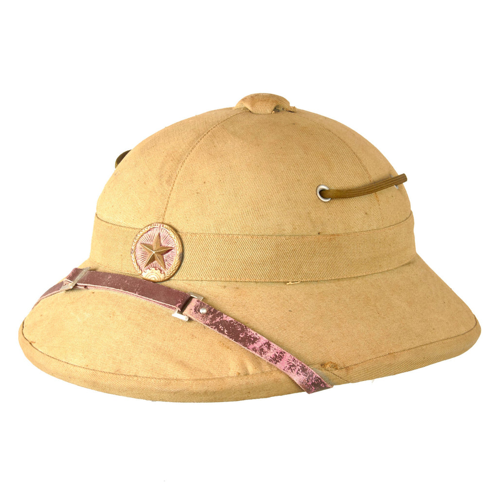 Original Vietnam War North Vietnamese Army (NVA) Pith Helmet with Red Star Badge & Added Rope Chinstrap - Correct Wartime 1960s Construction Original Items