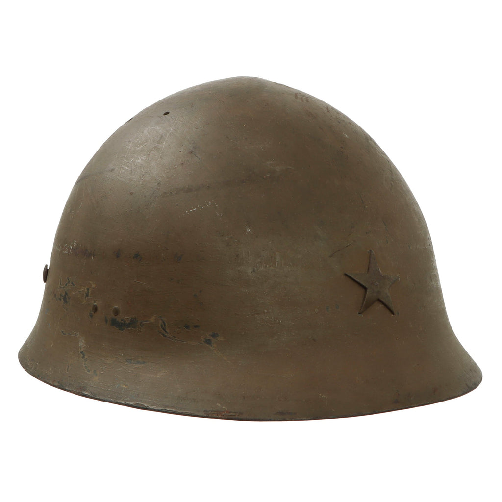 Original Japanese WWII Type 90 Army Helmet with Complete Liner and Chinstrap by Kobe Steel - Name Stitched onto Chinstrap - Tetsubo Original Items