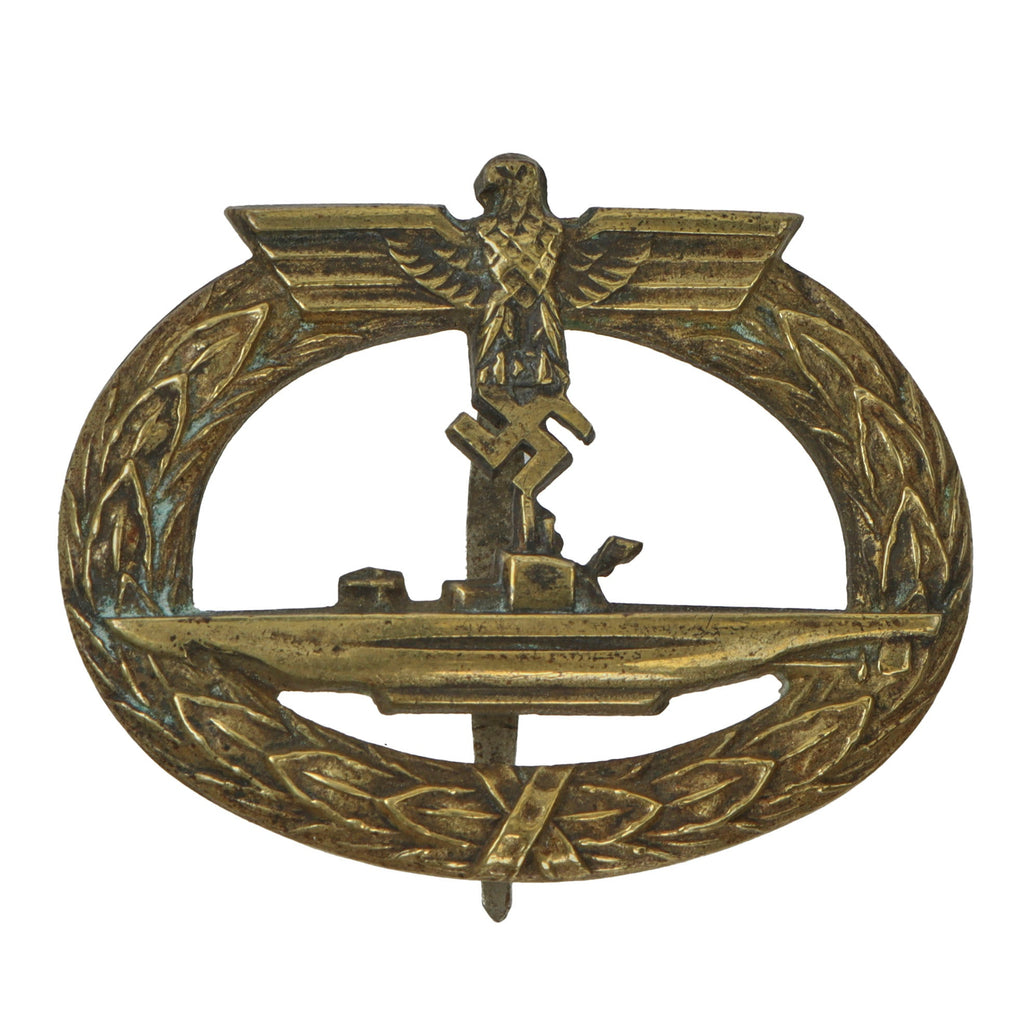 Original Rare German WWII Early Fire Gilded Tombac Kriegsmarine U-Boat War Badge by C.E. Juncker - U-Boot-Kriegsabzeichen Original Items