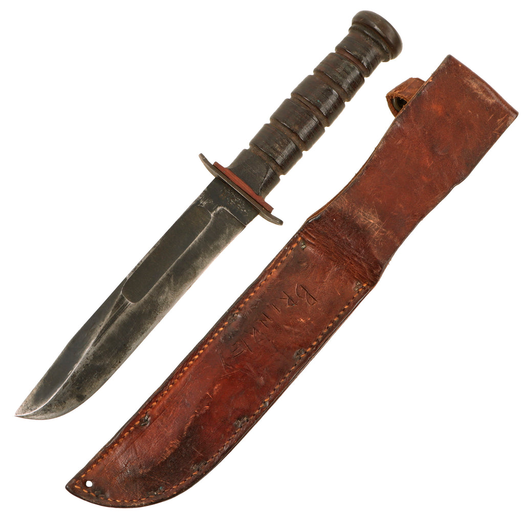 Original U.S. WWII USN Red Spacer Mark 2 KA-BAR Fighting Knife by Robeson Cutlery with USN Leather Sheath