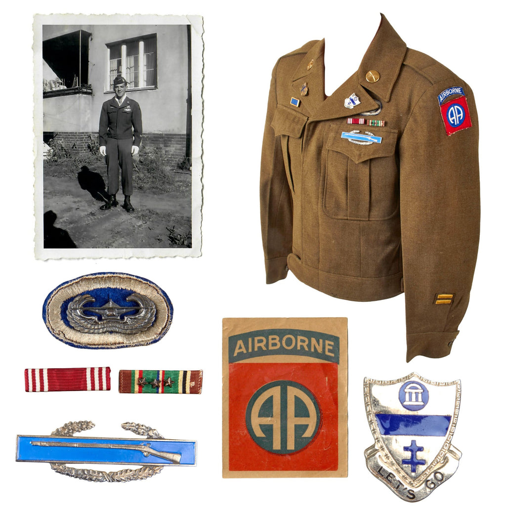 Original U.S. WWII 82nd Airborne Division Ike Jacket Uniform with Photos of Soldier Wearing Jacket & 325th Glider Infantry DI - Unnamed Original Items