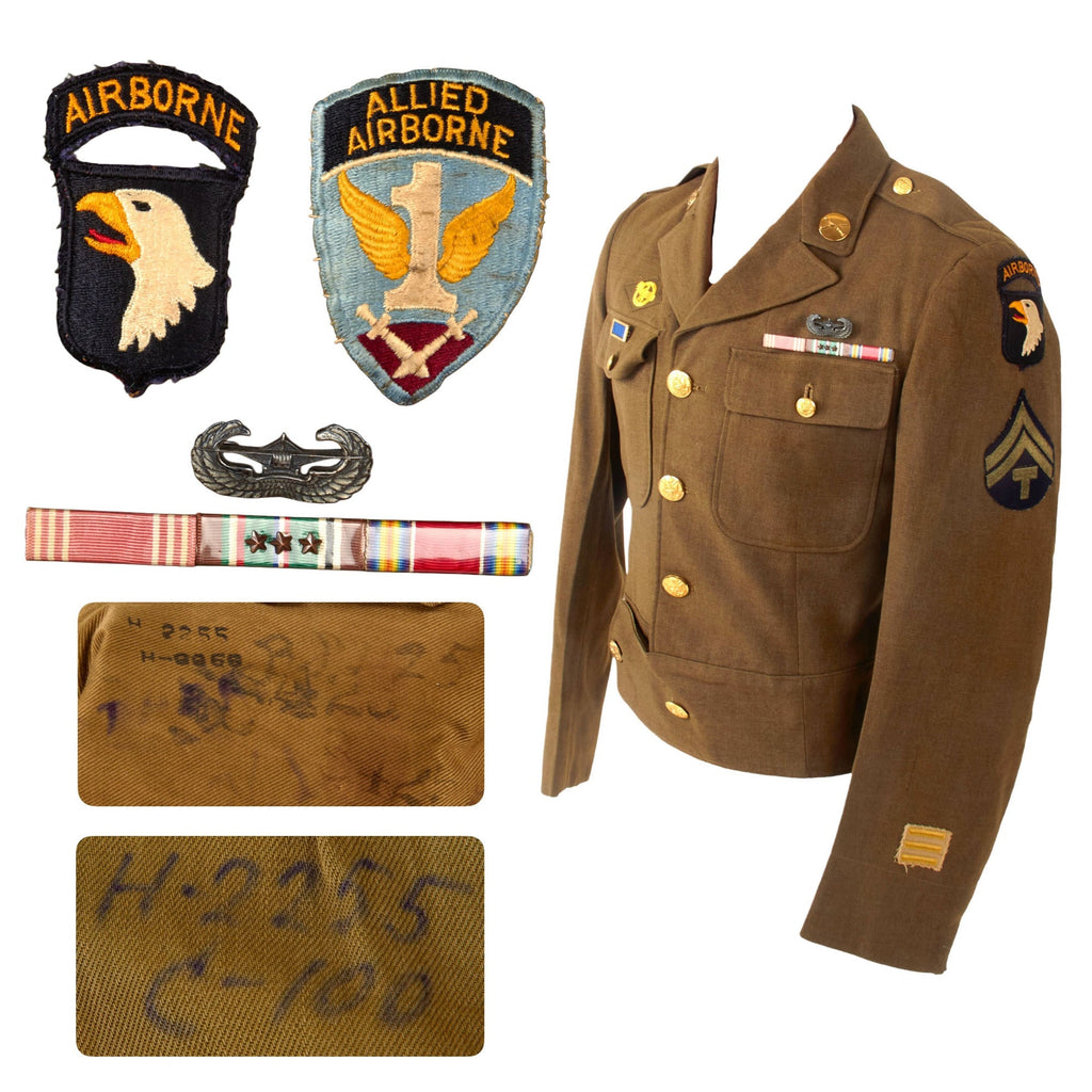 Original U.S. WWII 101st Airborne Division & 1st Allied Airborne Glider Infantry Technician 5th Grade Uniform Ike Jacket with Laundry Numbers Original Items
