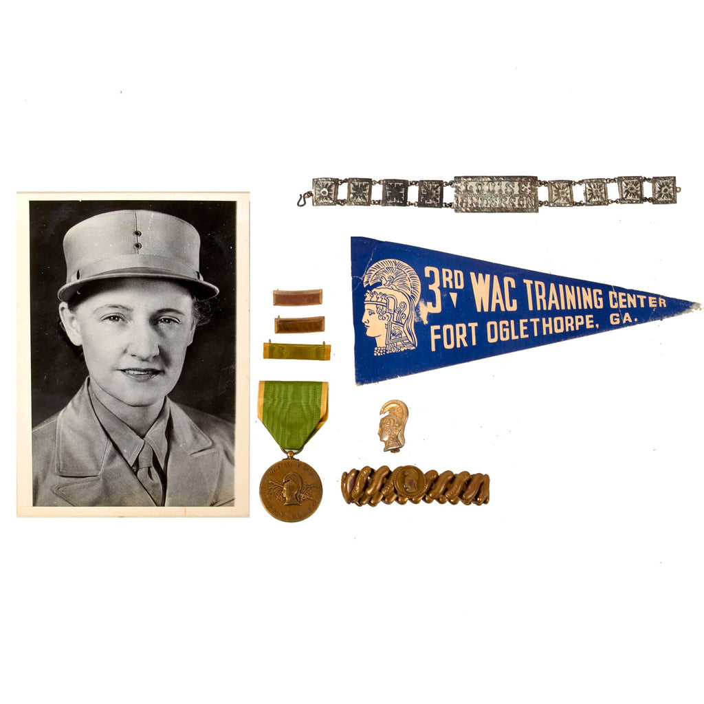 Original U.S. WWII WAC ID Bracelet & Medal Grouping of Captain Louise Anderson - Only Woman Present at Conference Between Churchill & Roosevelt in Morocco Original Items