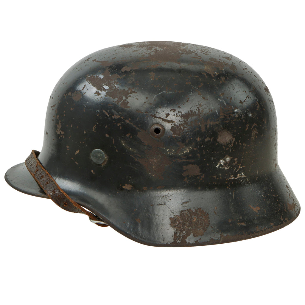 Original German WWII Luftwaffe M35 Sanitized Double Decal Steel Helmet with 1938 Dated 56cm Liner and Chinstrap - stamped Q64 Original Items