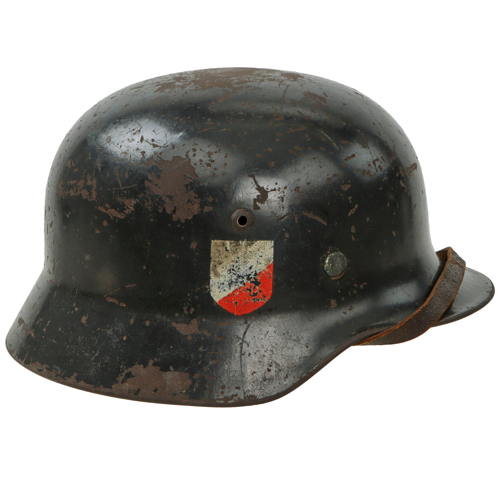 Original German WWII Luftwaffe M35 Sanitized Double Decal Steel Helmet with 1938 Dated 56cm Liner and Chinstrap - stamped Q64 Original Items