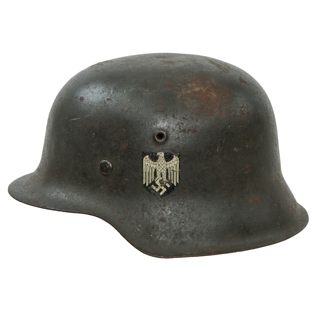 Original German WWII Heer Army Single Decal M42 Helmet with 59cm Liner - Stamped ckl66 Original Items