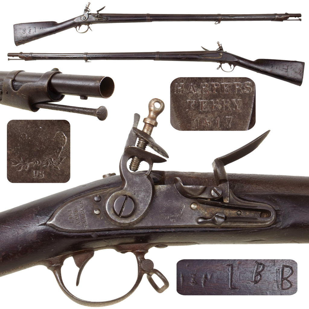 Original U.S. Springfield Model 1816 Flintlock Musket by Harpers Ferry Dated 1817 - Reconverted Barrel Original Items