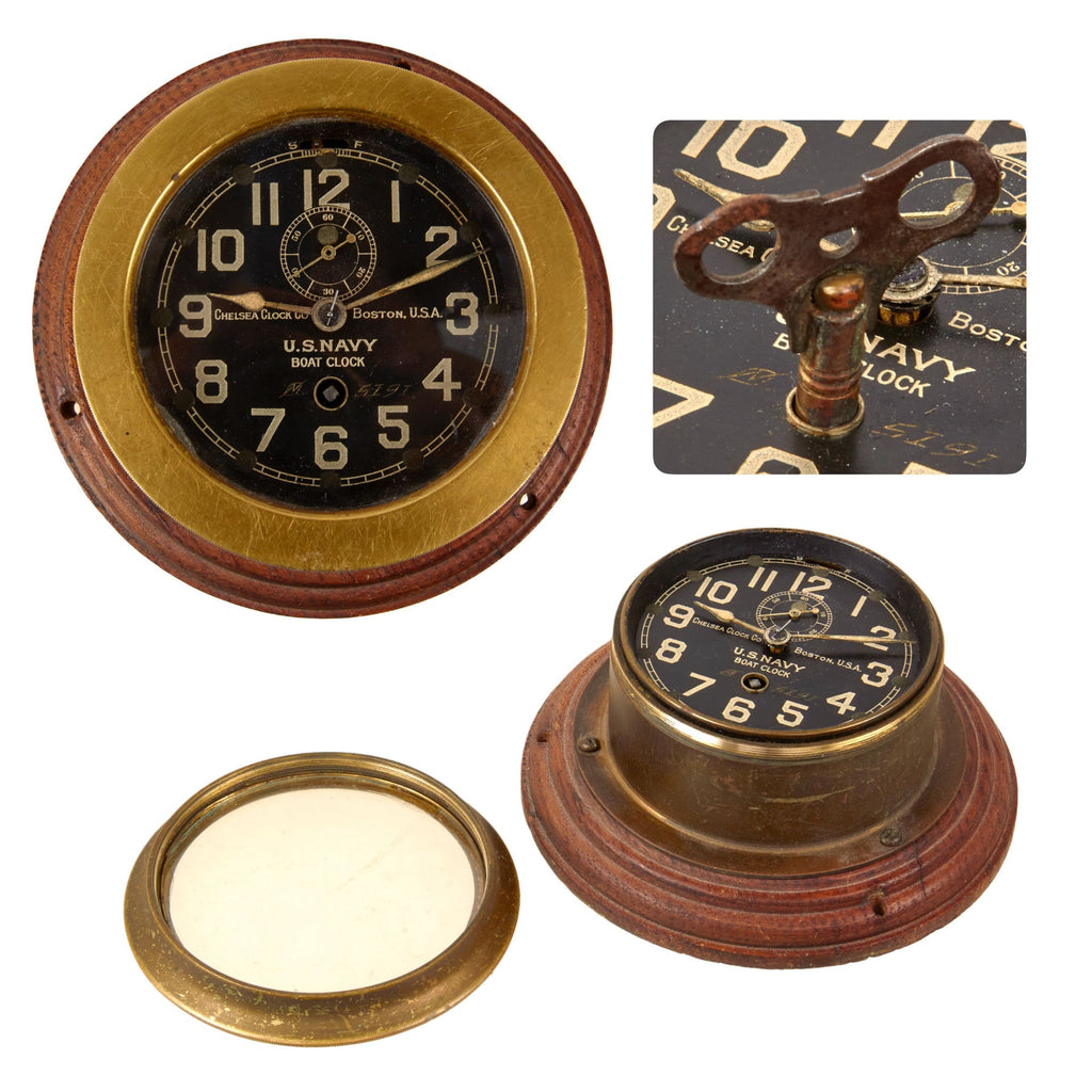 Original U.S. WWI Scarce Navy Boat Clock by Chelsea Clock Company with Key - Serial No. 5191 - Needs Work Original Items