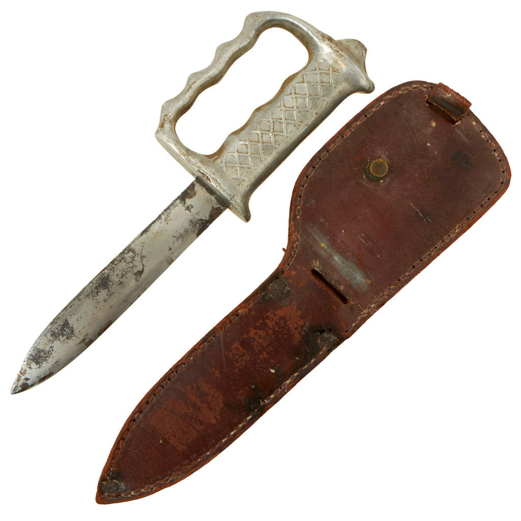 Original Australian WWII New Zealand Unmarked Commando Fighting Knuckle Knife With Original Sheath Original Items