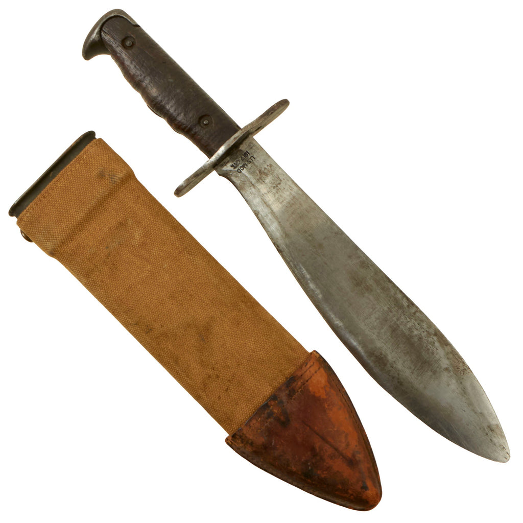 Original U.S. WWI Model 1917 Bolo Knife by Plumb Philadelphia Dated 1918 with 1918 Dated Canvas Scabbard Original Items
