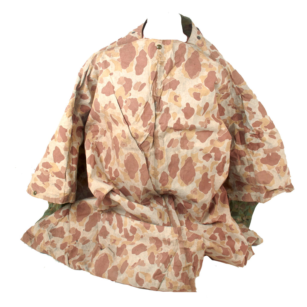 Original U.S. WWII USMC “M-1942 Reversible Spot Pattern” Camouflage Rain Poncho - Heavily Worn & Torn Original Items