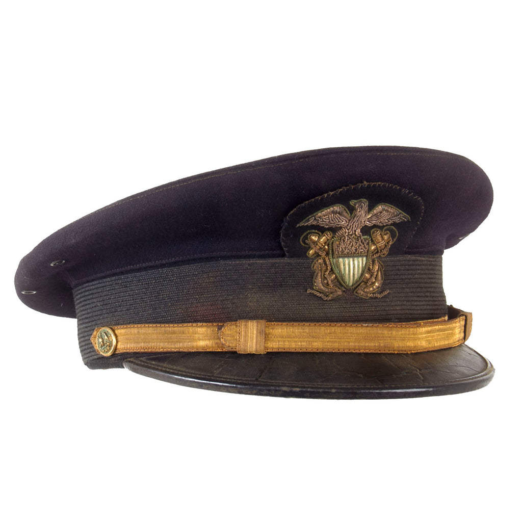 Original U.S. WWII Navy Officer’s Black Peaked Visor Cap by Rogers Peel Company Original Items